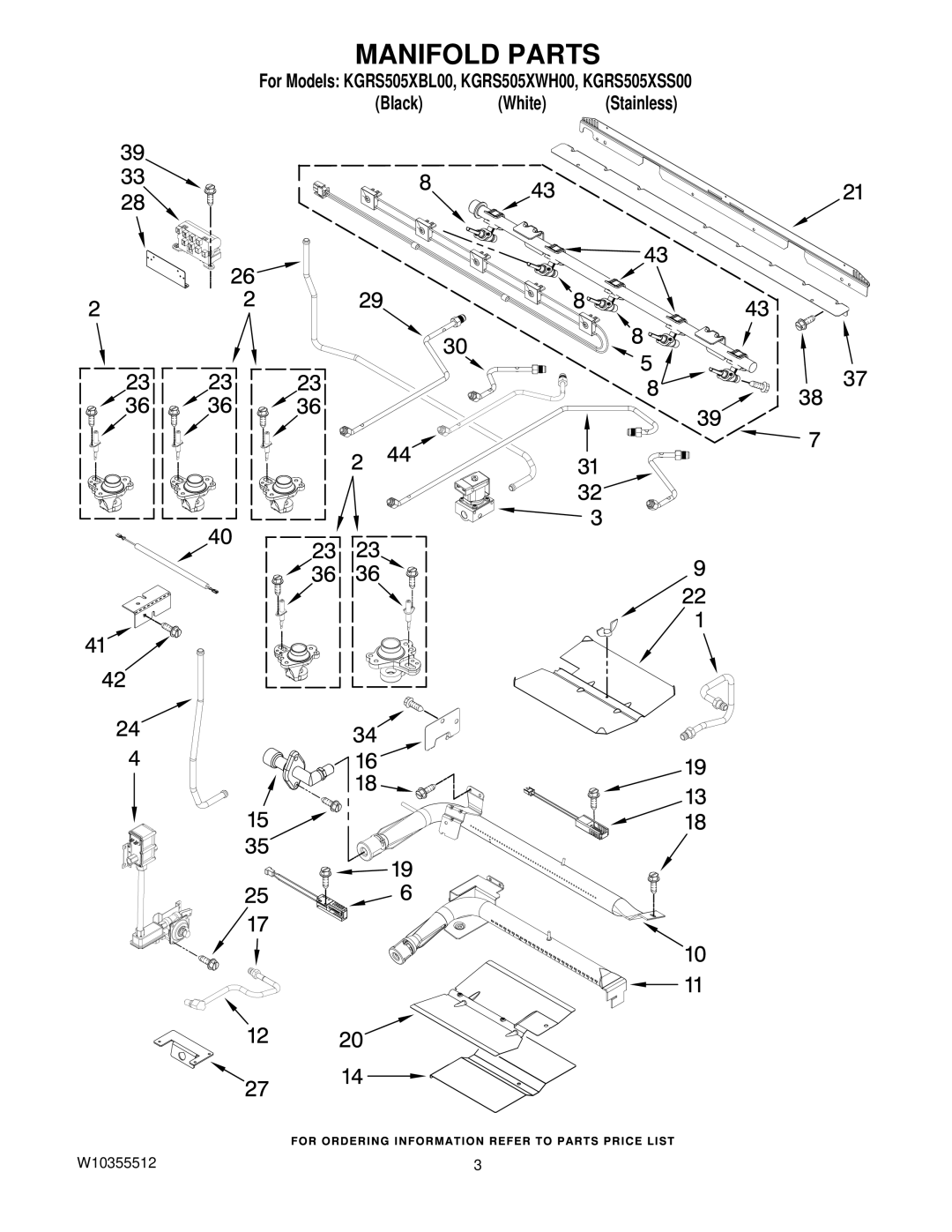 KitchenAid KGRS505XWHOO, KGRS505XBLOO, KGRS505XSSOO owner manual Manifold Parts 