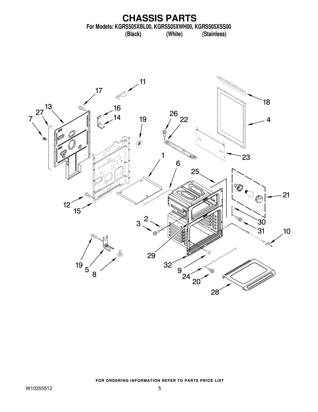 KitchenAid KGRS505XSSOO, KGRS505XWHOO, KGRS505XBLOO owner manual Chassis Parts 