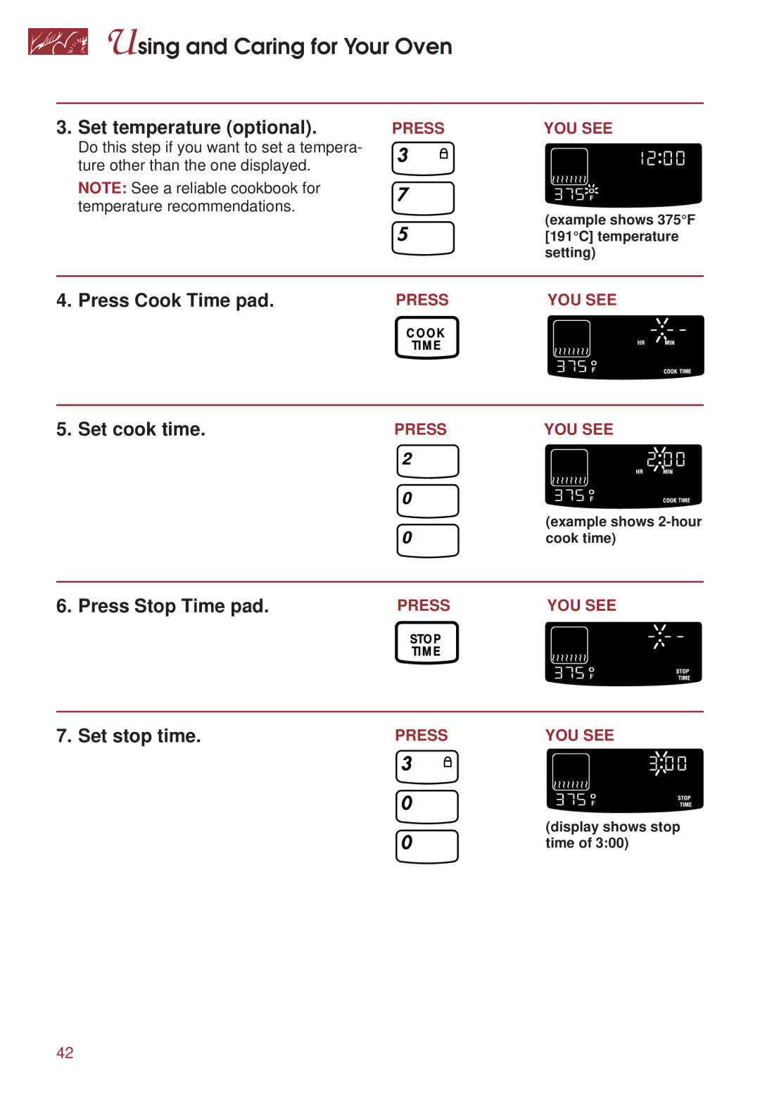 KitchenAid KGRT500 warranty Press Stop Time pad, Set stop time 