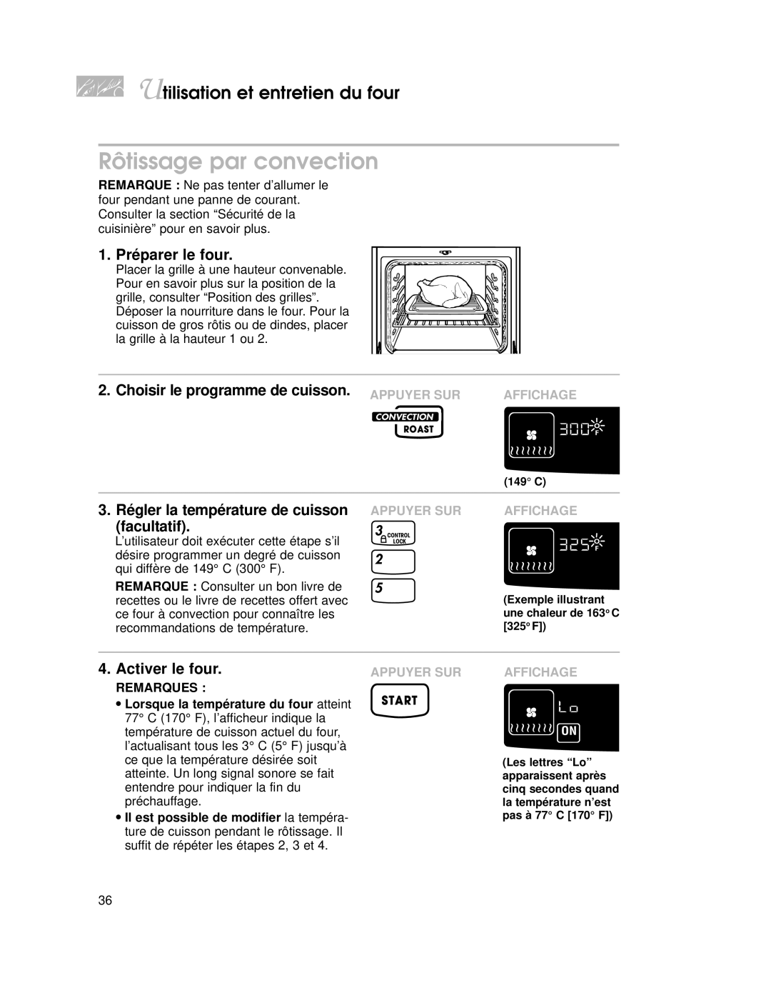 KitchenAid KGRT507 warranty Rôtissage par convection, Préparer le four 