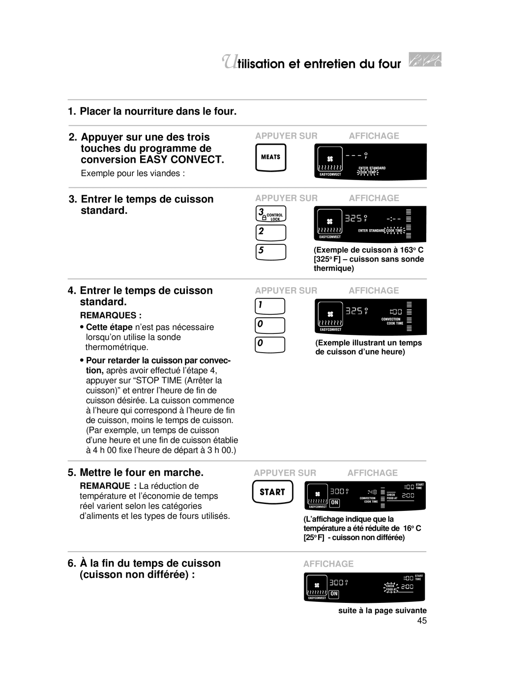 KitchenAid KGRT507 warranty Placer la nourriture dans le four Appuyer sur une des trois, Touches du programme de, Standard 