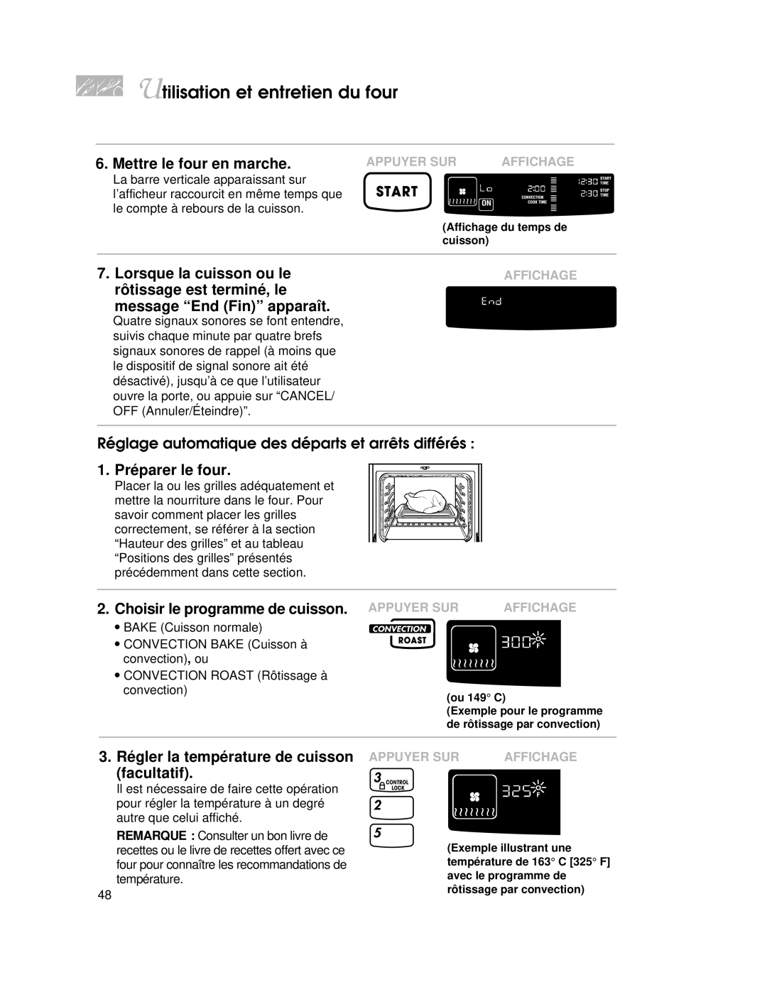 KitchenAid KGRT507 warranty Message End Fin apparaît, Choisir le programme de cuisson 