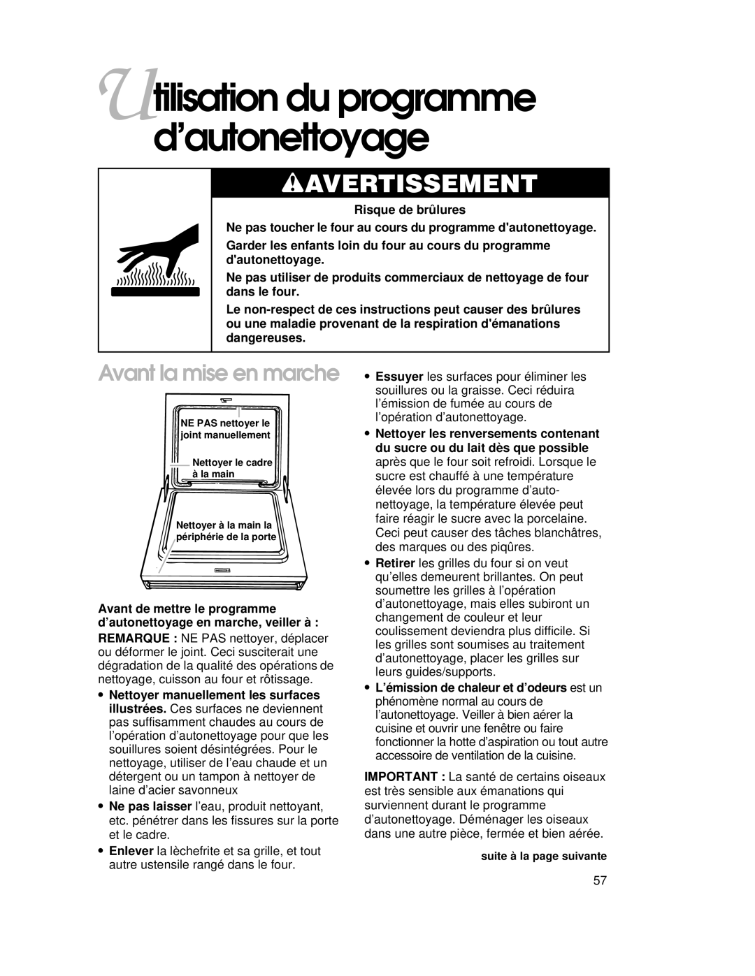 KitchenAid KGRT507 warranty Utilisation du programme d’autonettoyage, Avant la mise en marche 