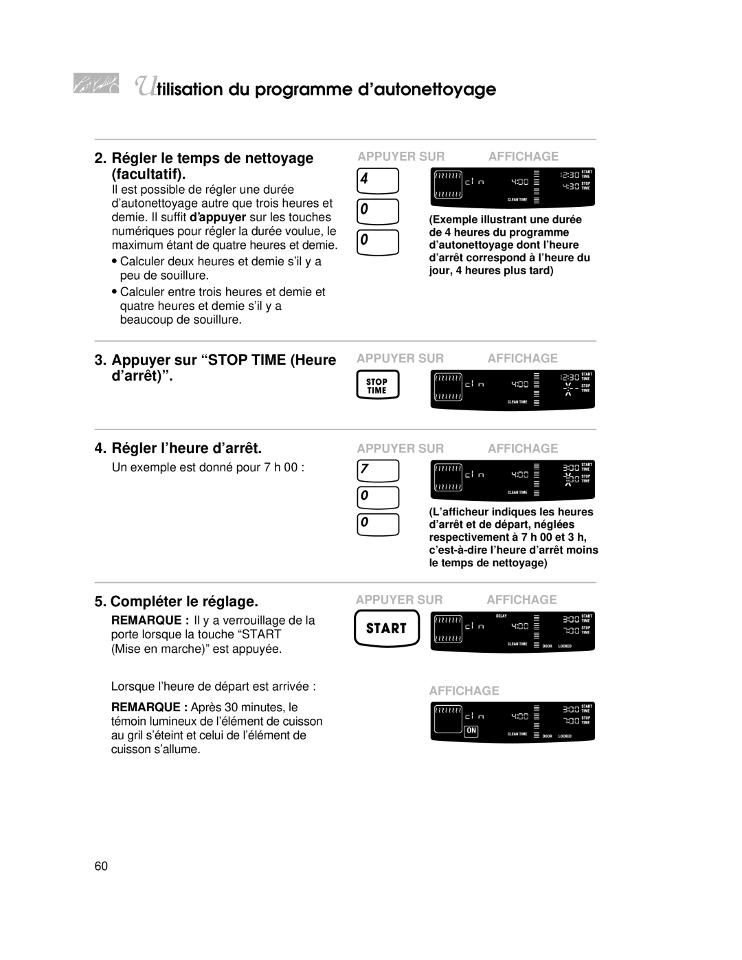 KitchenAid KGRT507 warranty Appuyer sur Stop Time Heure d’arrêt, Compléter le réglage 