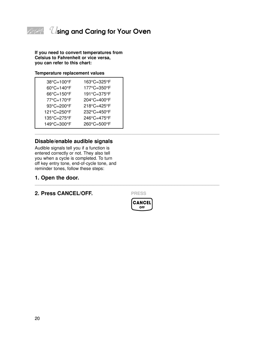 KitchenAid KGRT507 warranty Disable/enable audible signals 