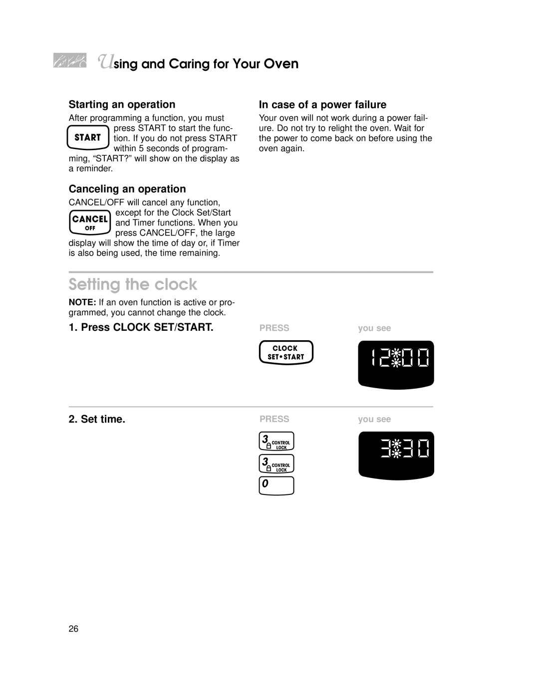 KitchenAid KGRT507 warranty Setting the clock, Press Clock SET/START 