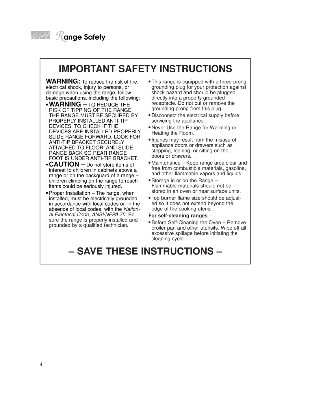 KitchenAid KGRT507 warranty Important Safety Instructions, For self-cleaning ranges 