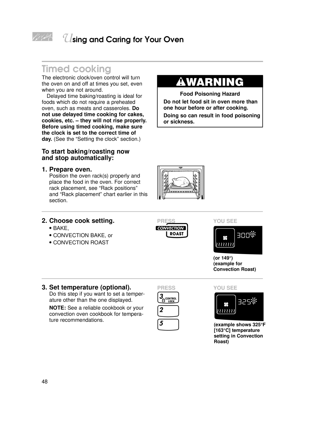 KitchenAid KGRT507 warranty Timed cooking, Choose cook setting 