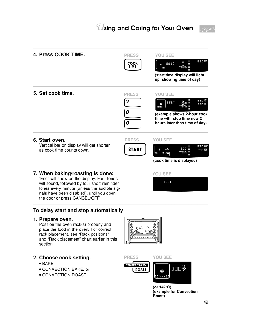 KitchenAid KGRT507 warranty Press Cook Time, Set cook time.PRESS, When baking/roasting is done 