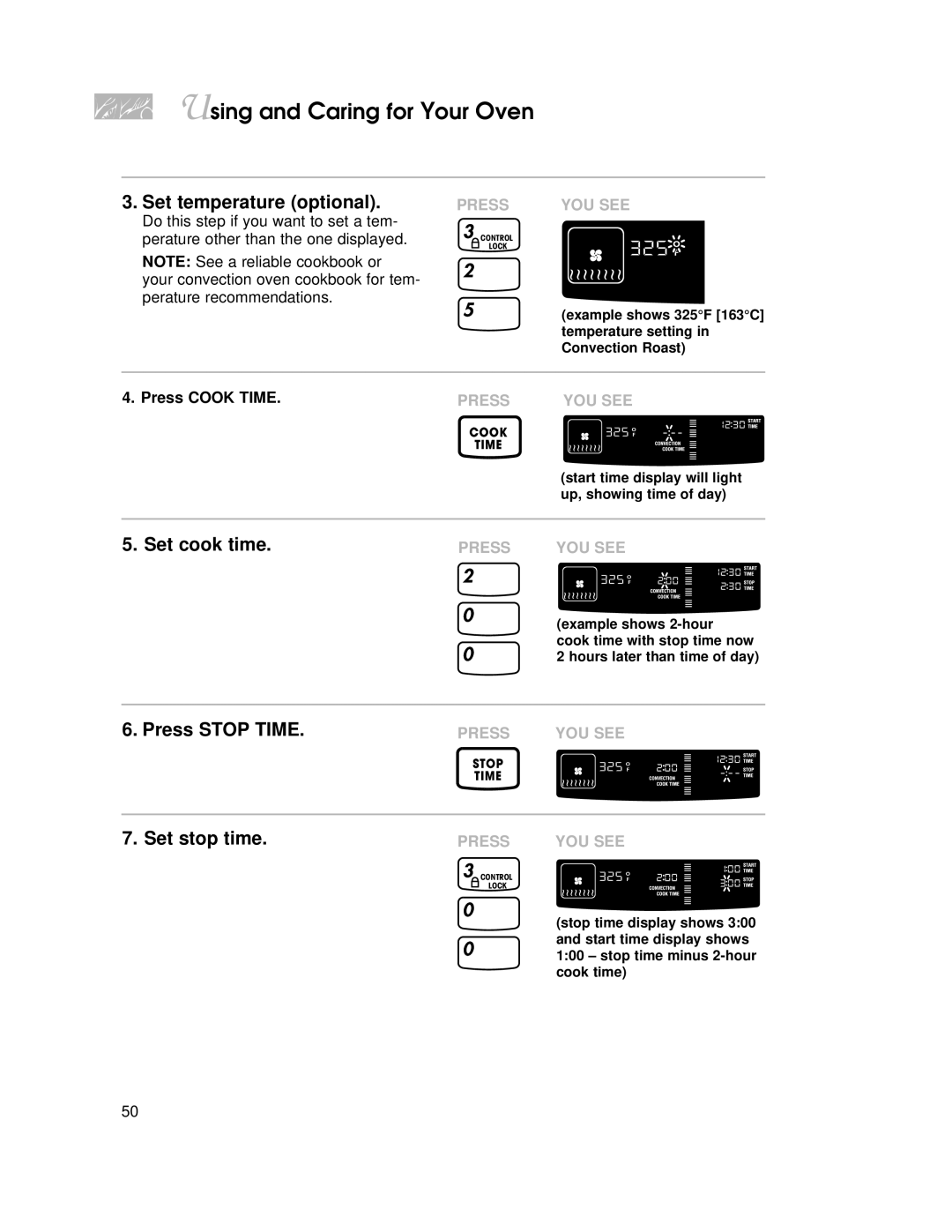 KitchenAid KGRT507 warranty Press Stop Time, Press Cook Time 