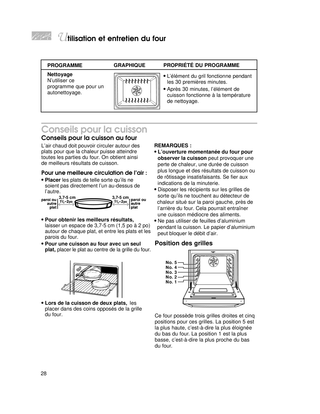 KitchenAid KGRT507 warranty Conseils pour la cuisson, Position des grilles, Nettoyage 