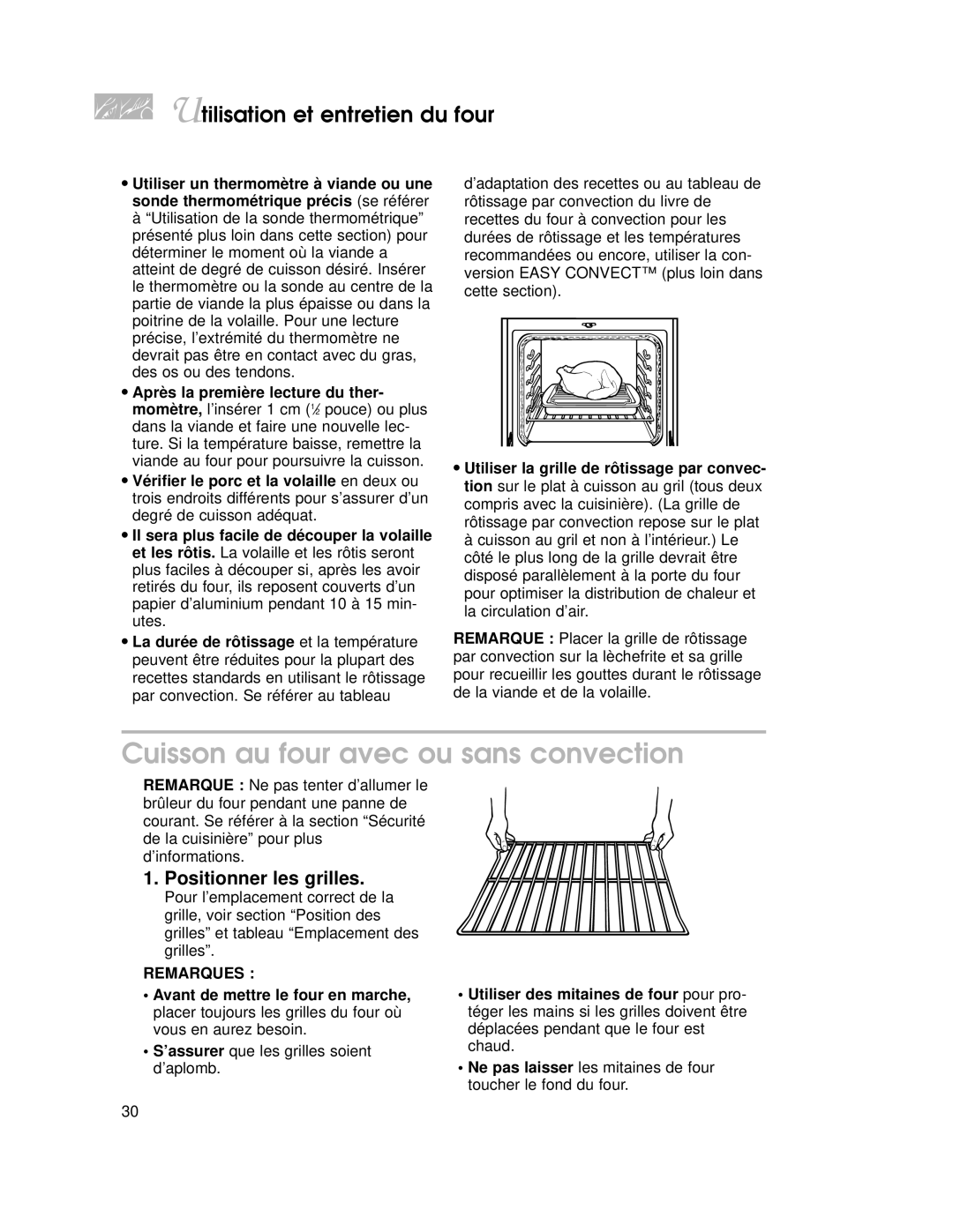 KitchenAid KGRT507 warranty Cuisson au four avec ou sans convection, Positionner les grilles 