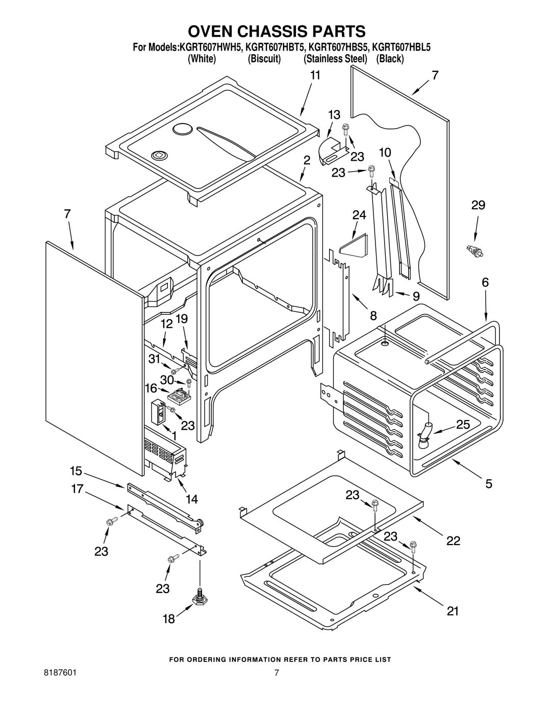 KitchenAid KGRT607HBS5, KGRT607HBL5, KGRT607HBT5, KGRT607HWH5 manual Oven Chassis Parts 