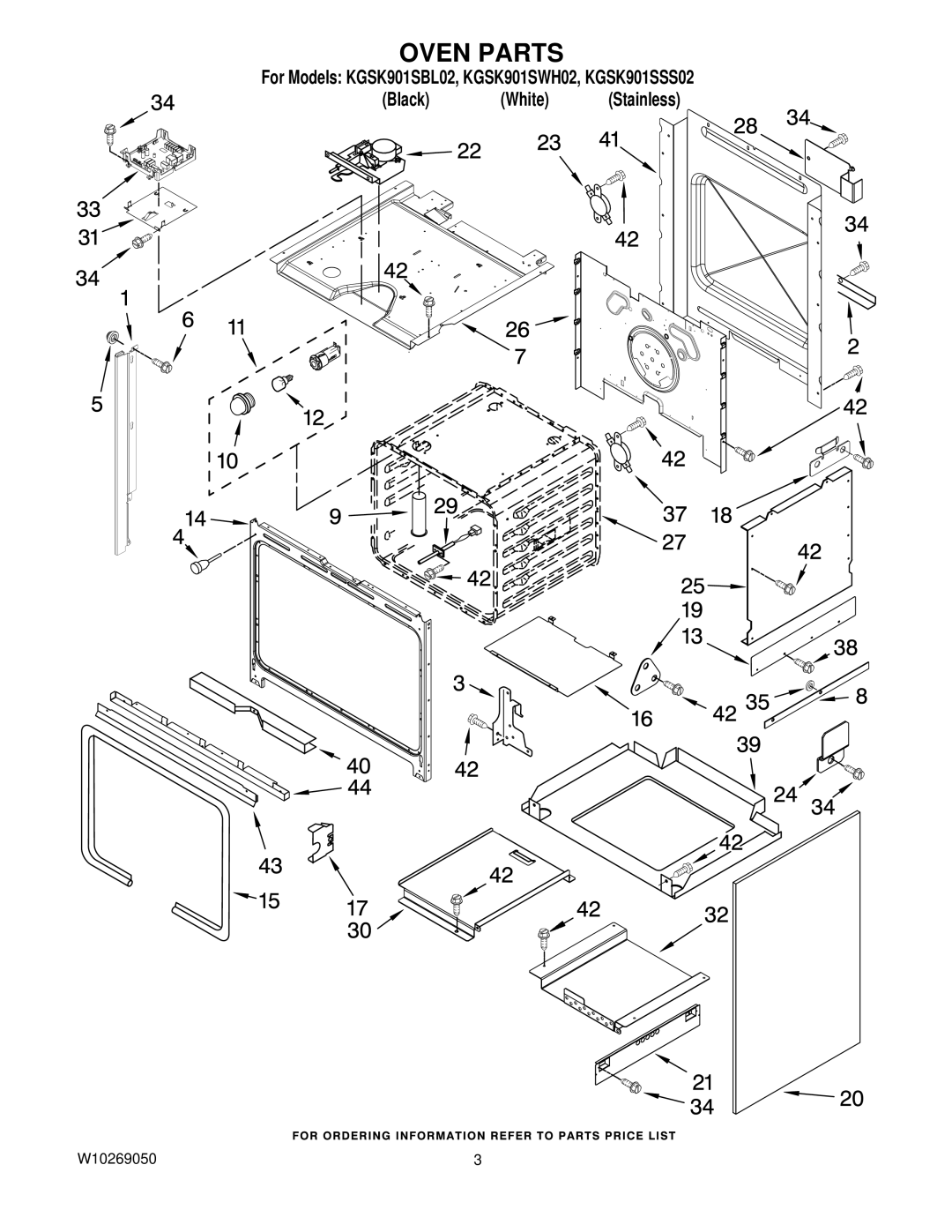 KitchenAid KGSK901SSS02, KGSK901SWH02, KGSK901SBL02 manual Oven Parts 