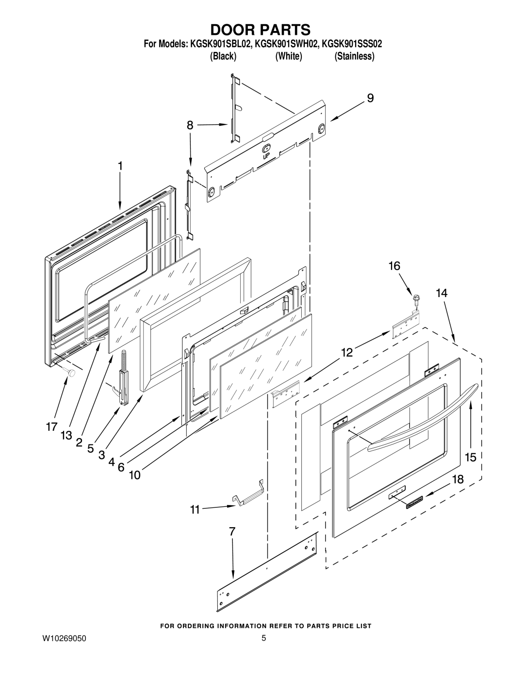 KitchenAid KGSK901SBL02, KGSK901SSS02, KGSK901SWH02 manual Door Parts 