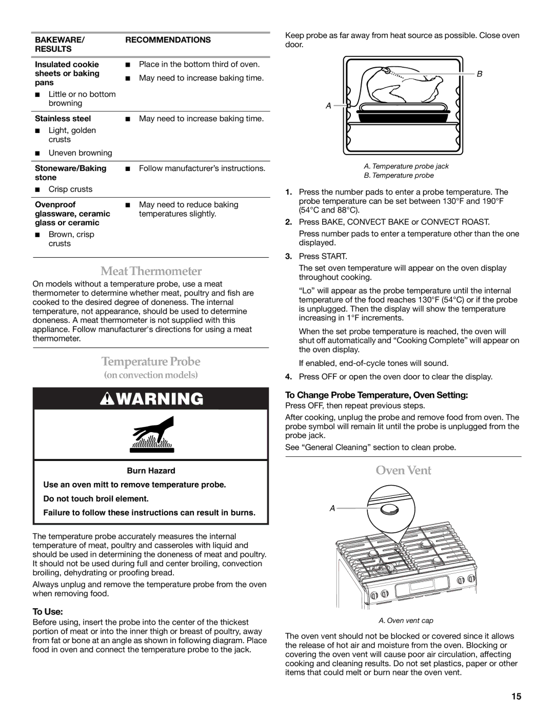 KitchenAid KGSS907 manual MeatThermometer, Temperature Probe, OvenVent, To Use, To Change Probe Temperature, Oven Setting 