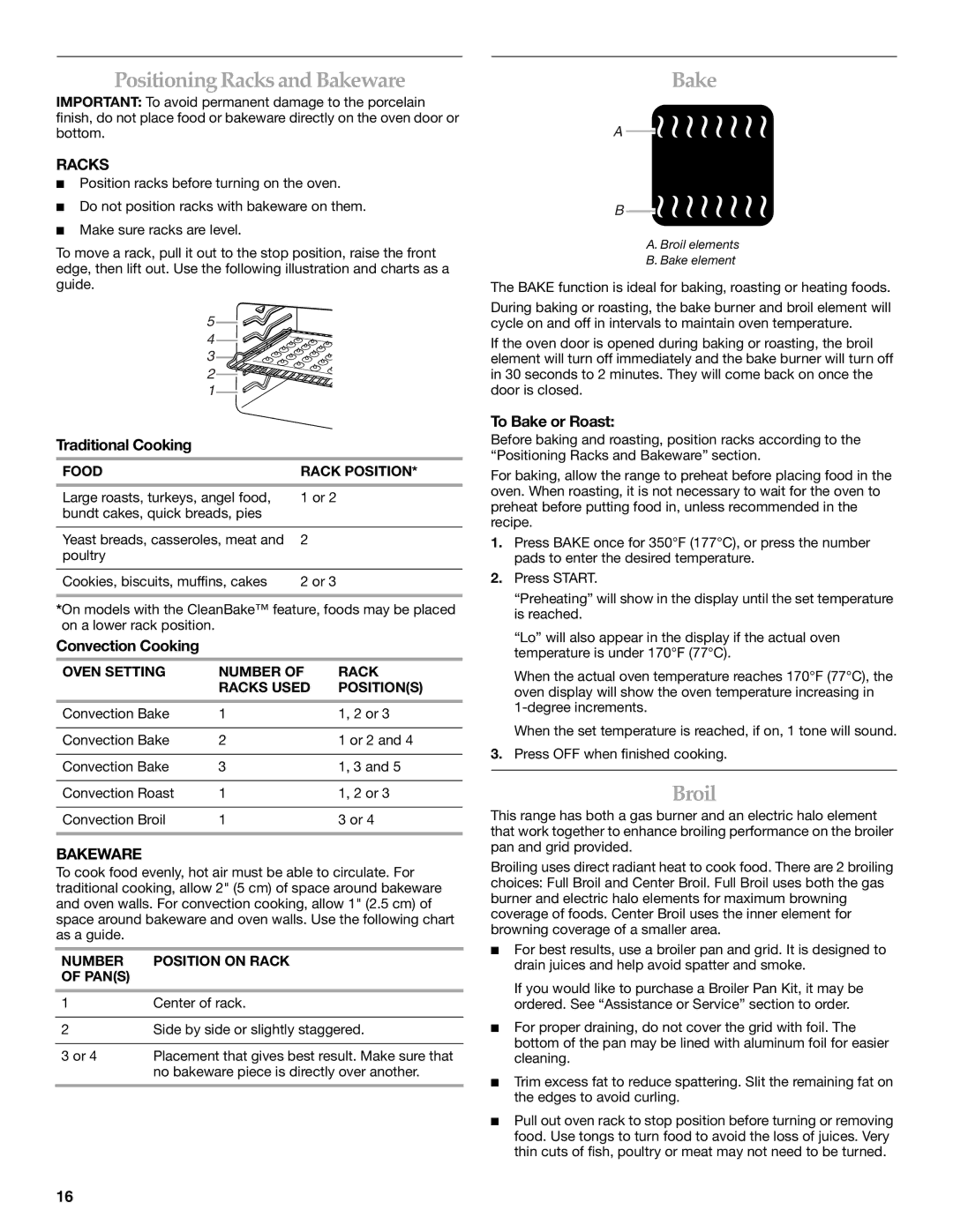 KitchenAid KGSK901, KGSS907, KGRS807 manual Positioning Racks and Bakeware, Broil 