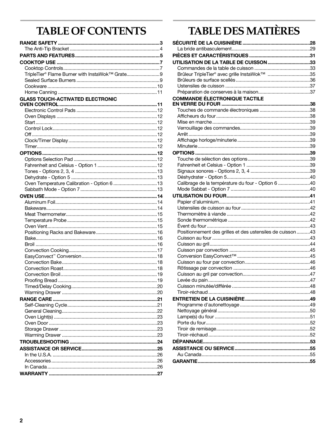 KitchenAid KGRS807, KGSS907, KGSK901 manual Table DES Matières, Table of Contents 