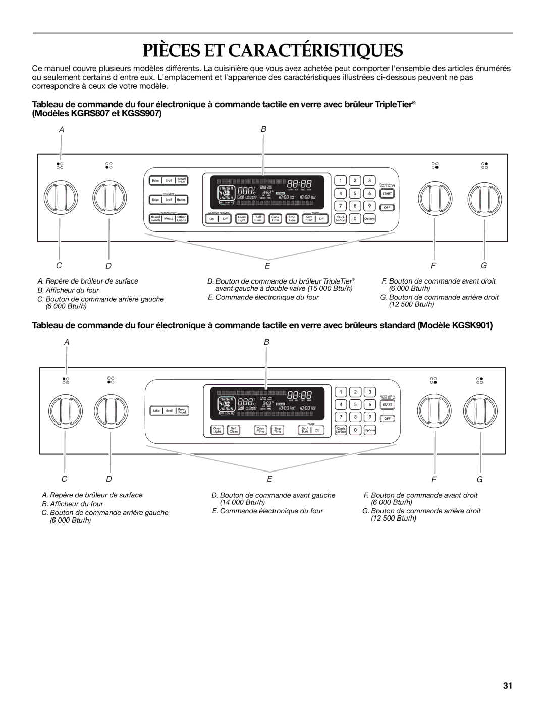 KitchenAid KGSK901, KGSS907, KGRS807 manual Pièces ET Caractéristiques 