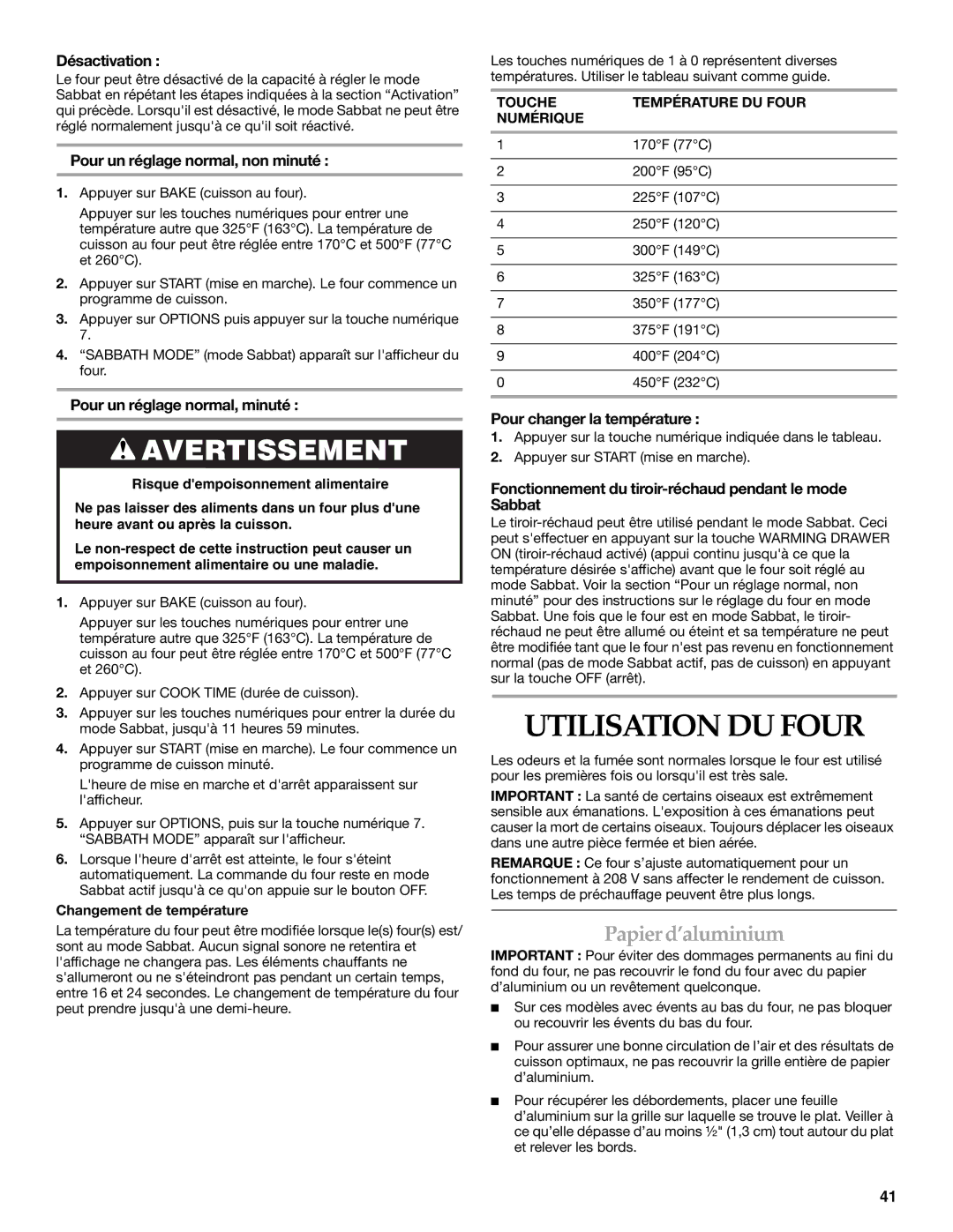 KitchenAid KGRS807, KGSS907, KGSK901 manual Utilisation DU Four, Papierd’aluminium 