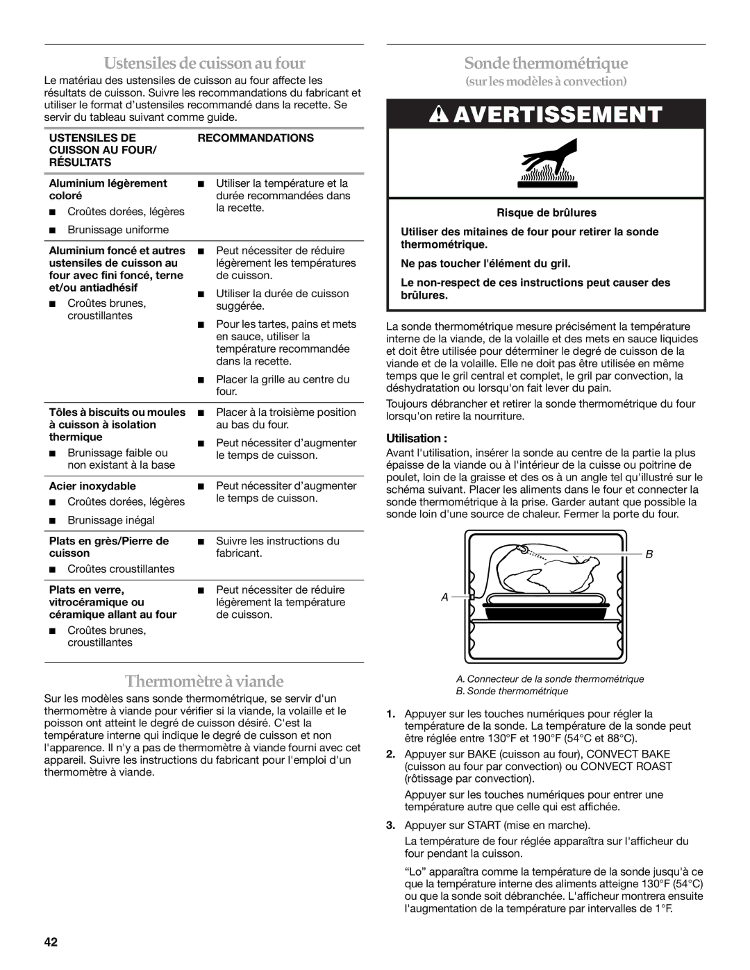 KitchenAid KGSS907, KGSK901, KGRS807 Ustensiles decuisson au four, Sondethermométrique, Thermomètreàviande, Utilisation 