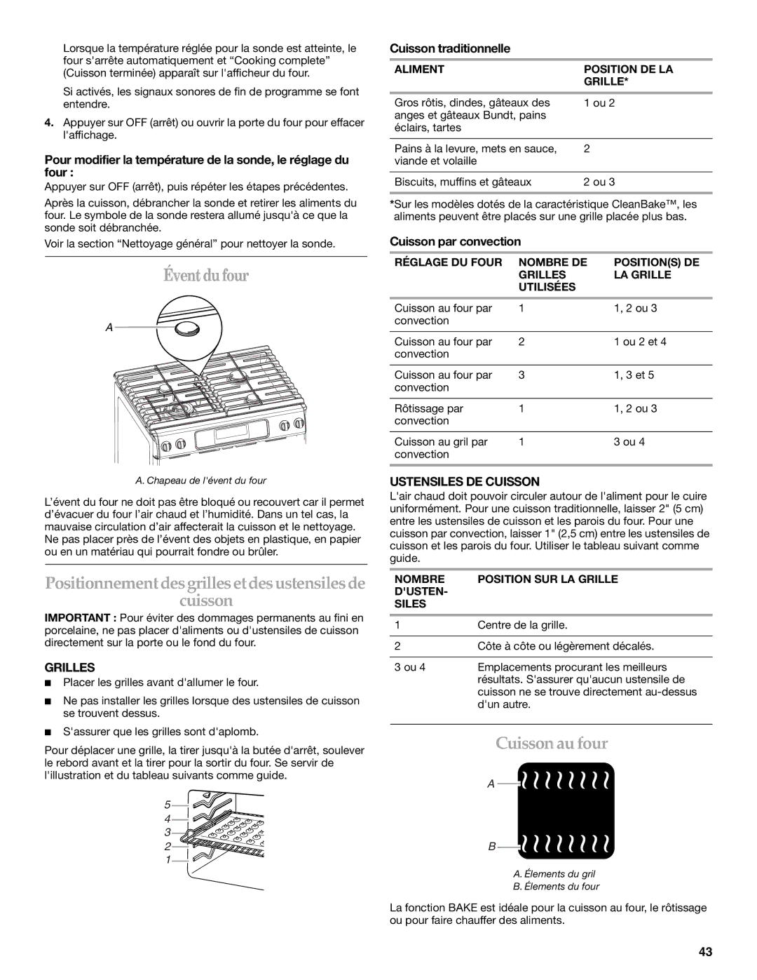 KitchenAid KGSK901, KGSS907 manual Éventdu four, Positionnementdesgrillesetdesustensilesde Cuisson, Cuissonau four, Grilles 