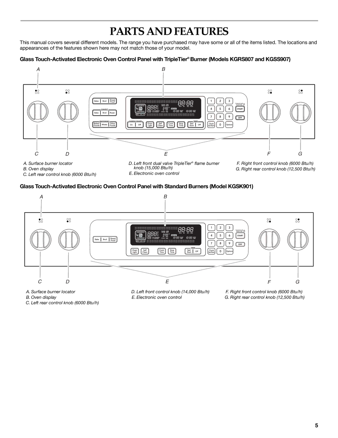 KitchenAid KGRS807, KGSS907, KGSK901 manual Parts and Features 