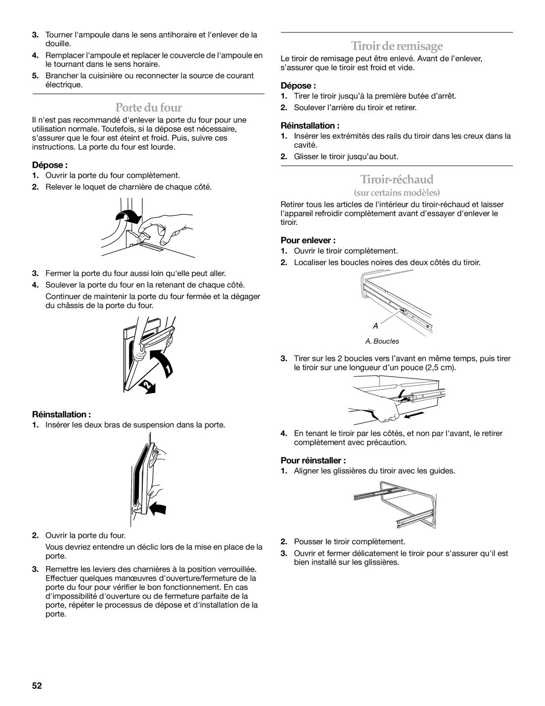 KitchenAid KGSK901, KGSS907, KGRS807 manual Porte du four, Tiroirderemisage 