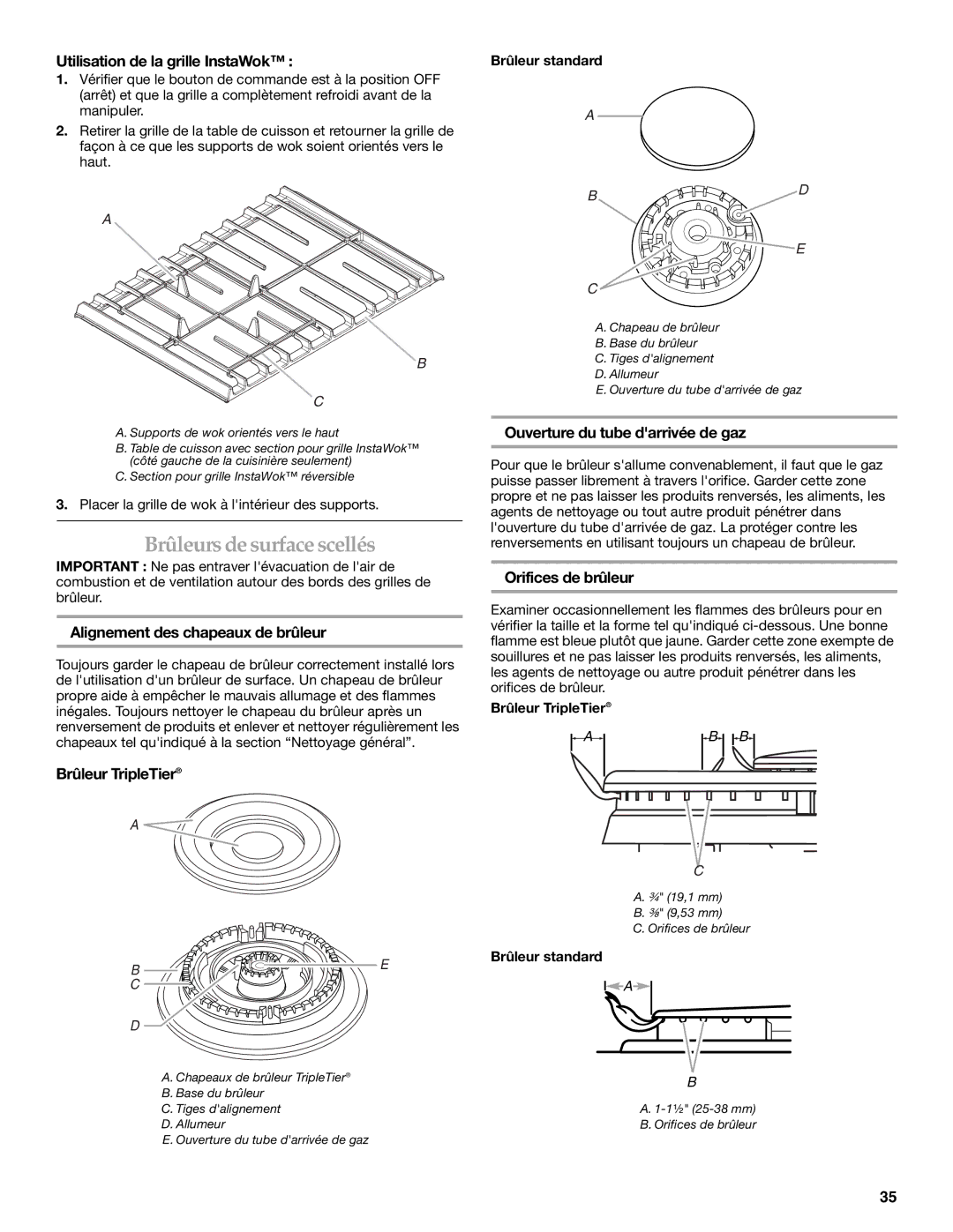 KitchenAid KGRS807, KGSS907, KGSK901 manual Brûleurs de surface scellés 