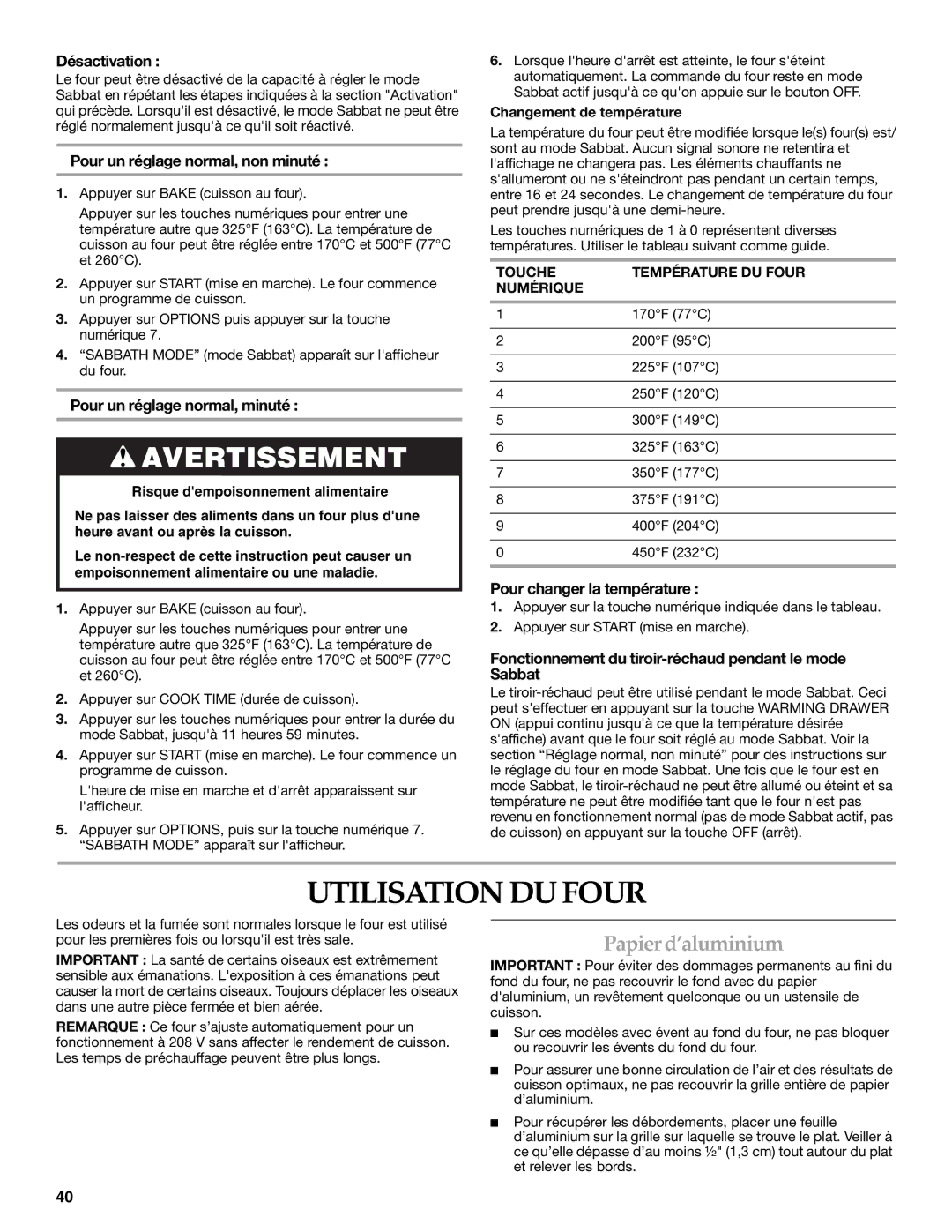 KitchenAid KGSK901, KGSS907, KGRS807 manual Utilisation DU Four, Papier d’aluminium 