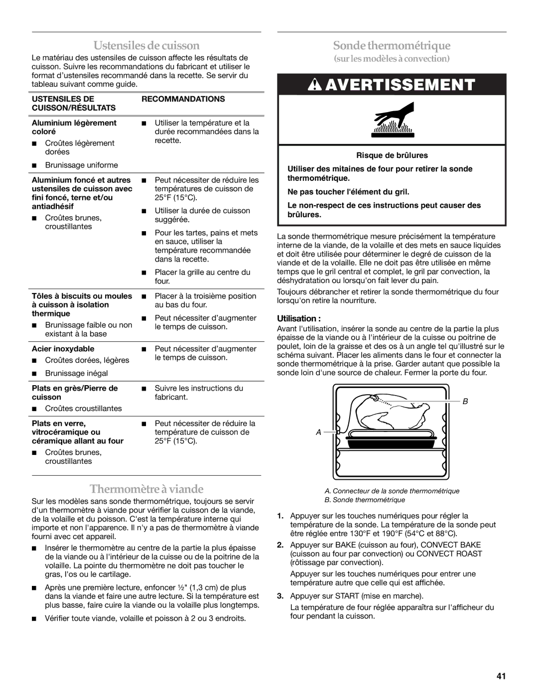 KitchenAid KGRS807, KGSS907, KGSK901 manual Sonde thermométrique, Thermomètre à viande, Utilisation 