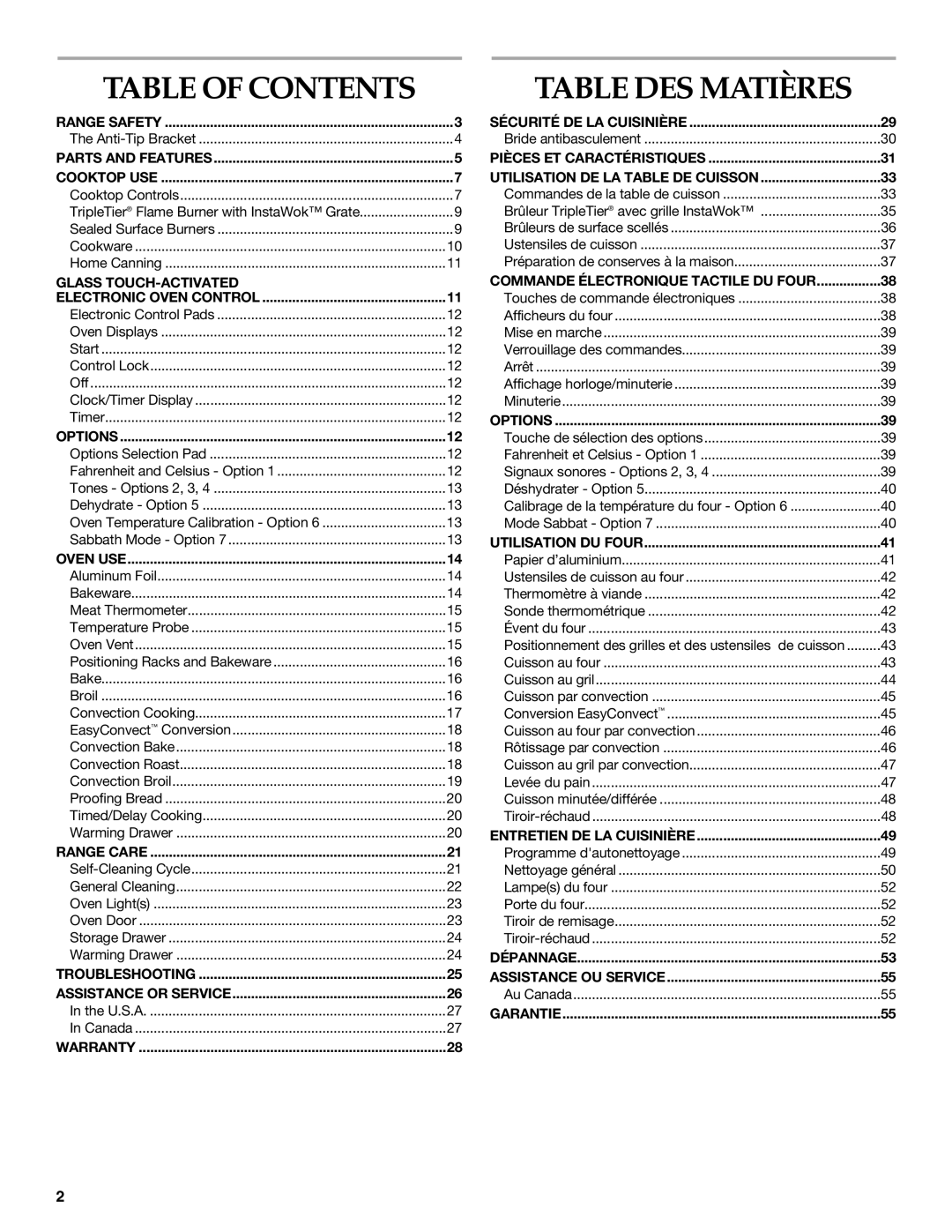 KitchenAid KGSS907, KGSK901 manual Table DES Matières, Table of Contents 