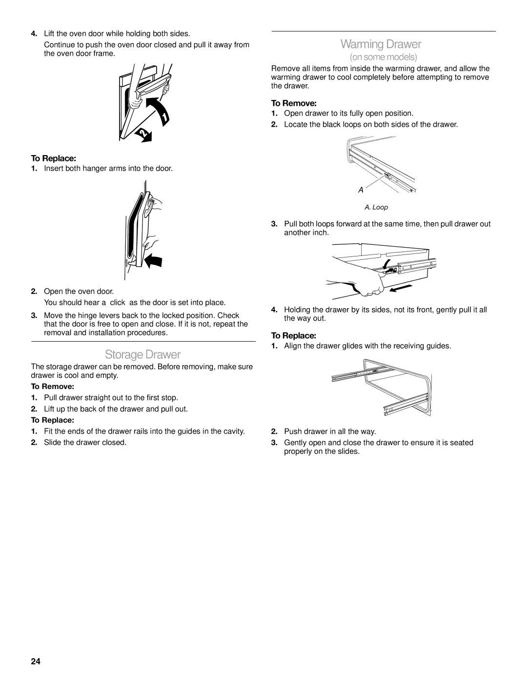 KitchenAid KGSS907, KGSK901 manual Storage Drawer, To Remove, To Replace 