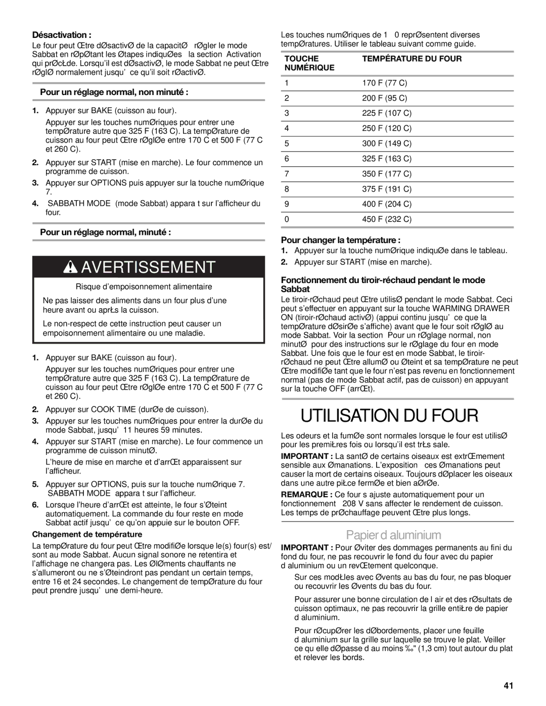 KitchenAid KGSK901, KGSS907 manual Utilisation DU Four, Papierd’aluminium 