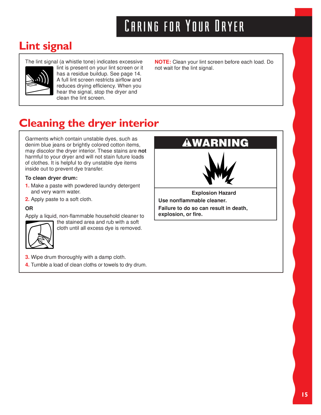 KitchenAid KEYS677E, KGYS677E, KGYS777E, KEYS777E warranty Lint signal, Cleaning the dryer interior, To clean dryer drum 