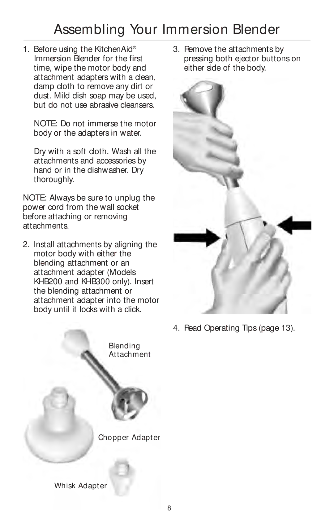 KitchenAid KHB200, KHB100, KHB300 manual Assembling Your Immersion Blender 