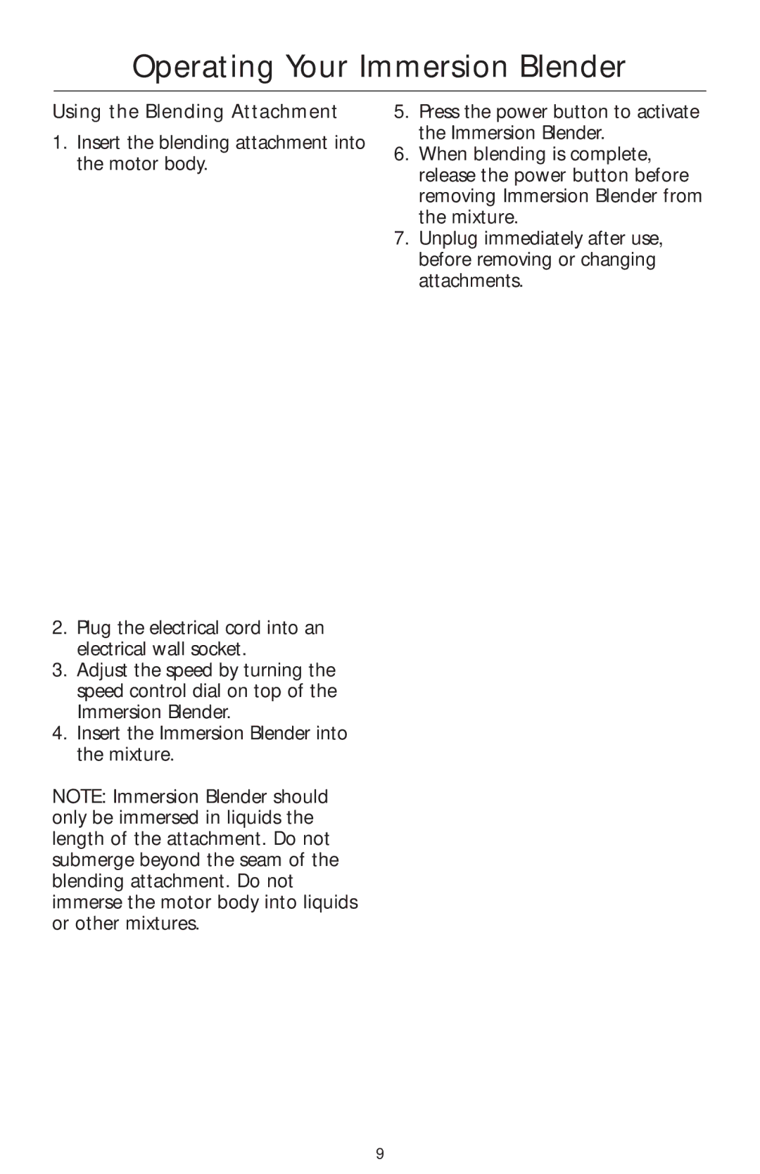 KitchenAid KHB300, KHB100, KHB200 manual Operating Your Immersion Blender, Using the Blending Attachment 