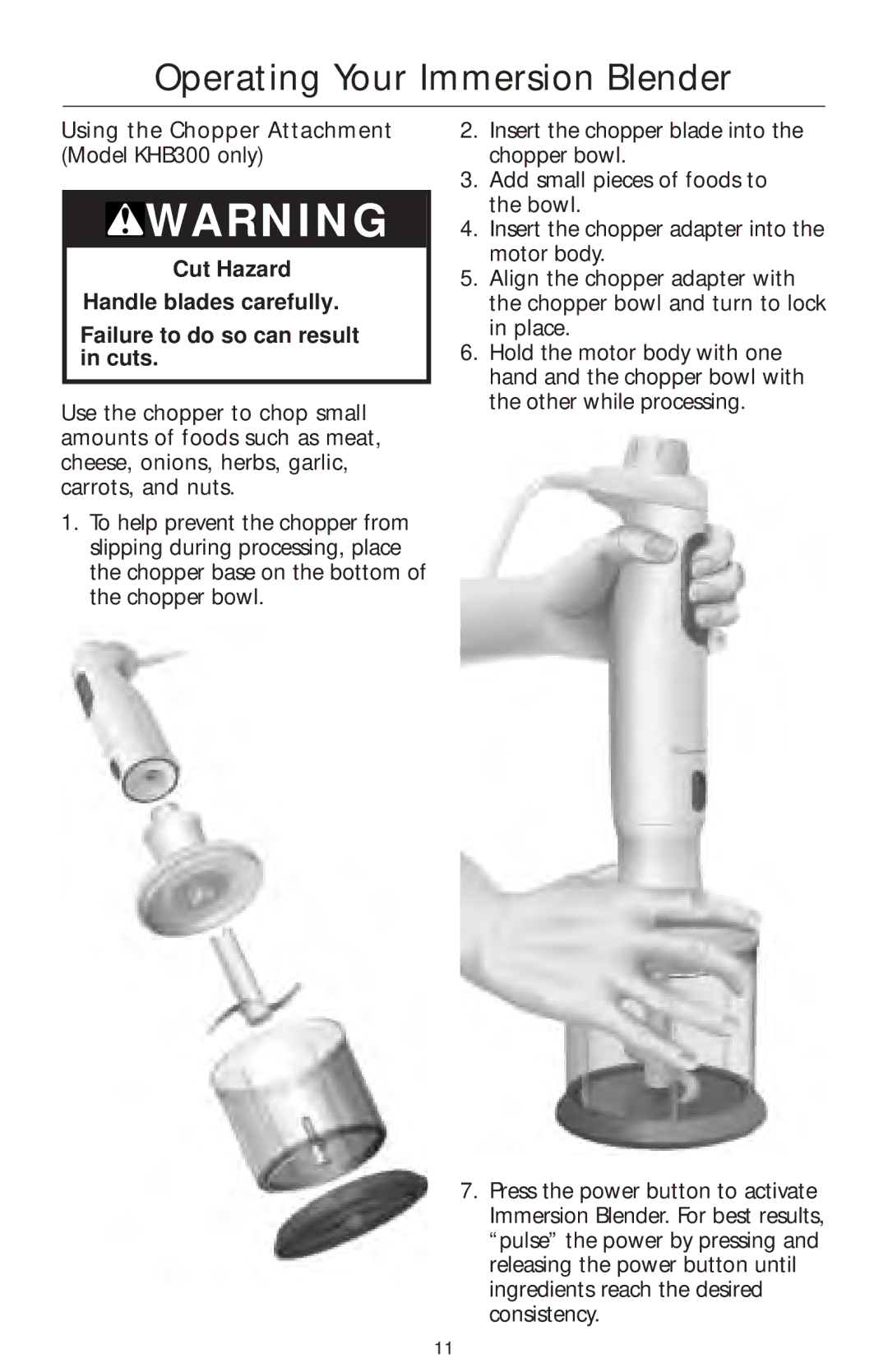 KitchenAid KHB200, KHB100, KHB300 manual Using the Chopper Attachment 