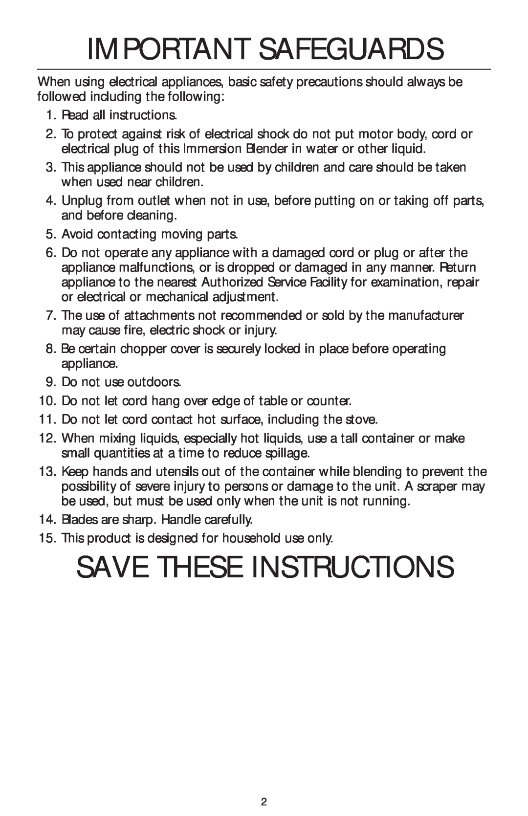 KitchenAid KHB200, KHB100, KHB300 manual Important Safeguards, Save These Instructions 