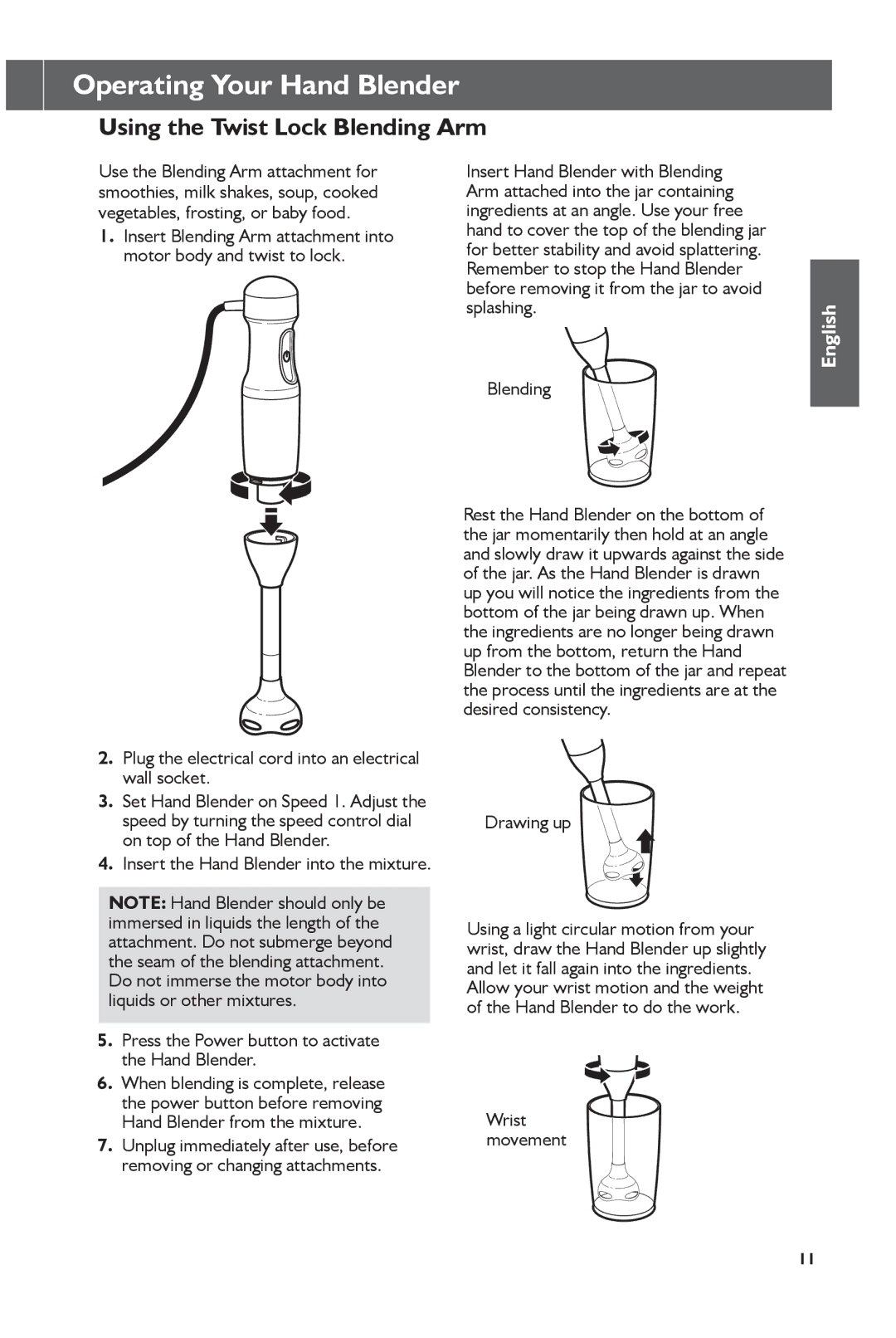 KitchenAid KHB1231, KHB2351 manual Using the Twist Lock Blending Arm, Drawing up 