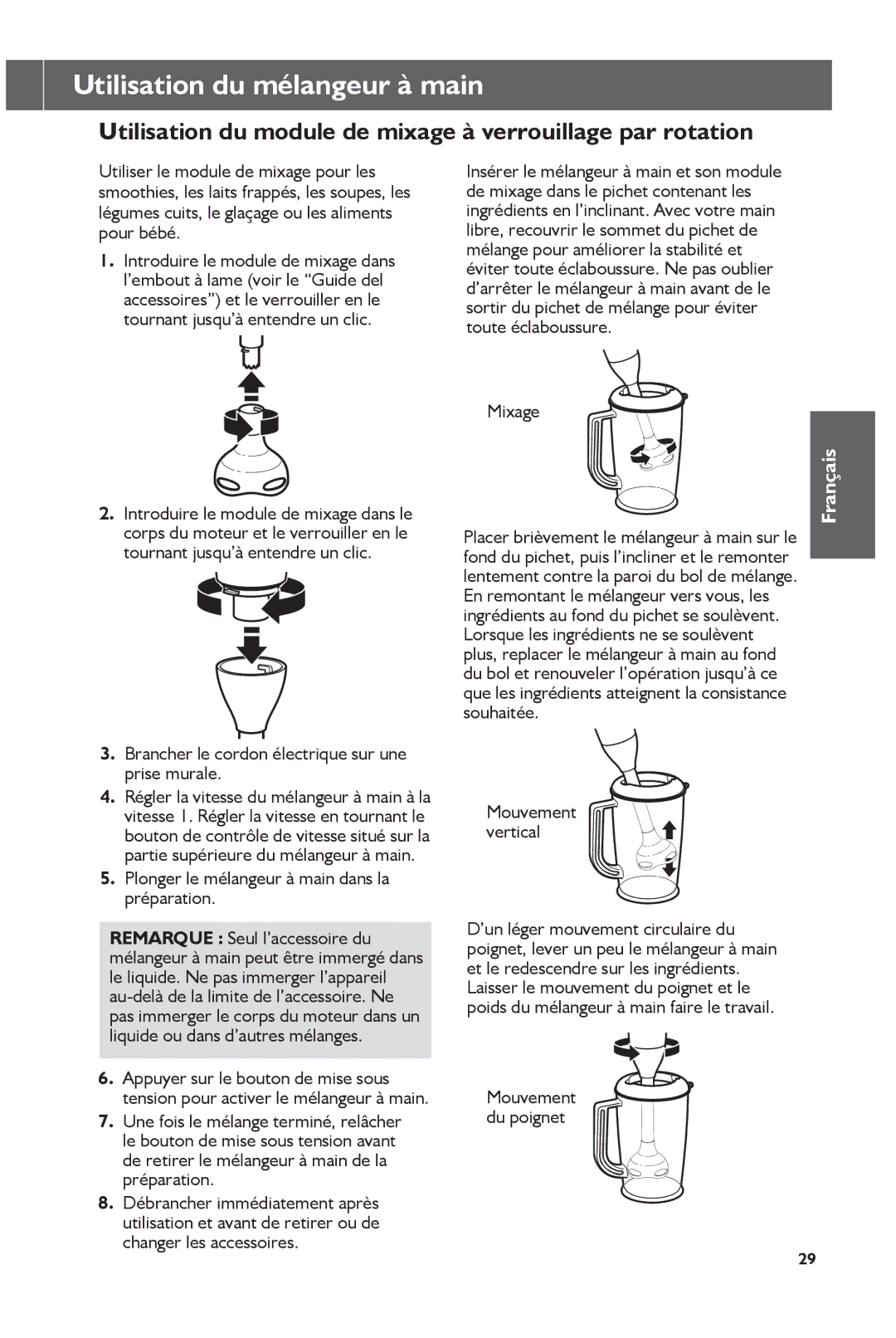 KitchenAid KHB2561CU, KHB2561OB manual Utilisation du module de mixage à verrouillage par rotation 