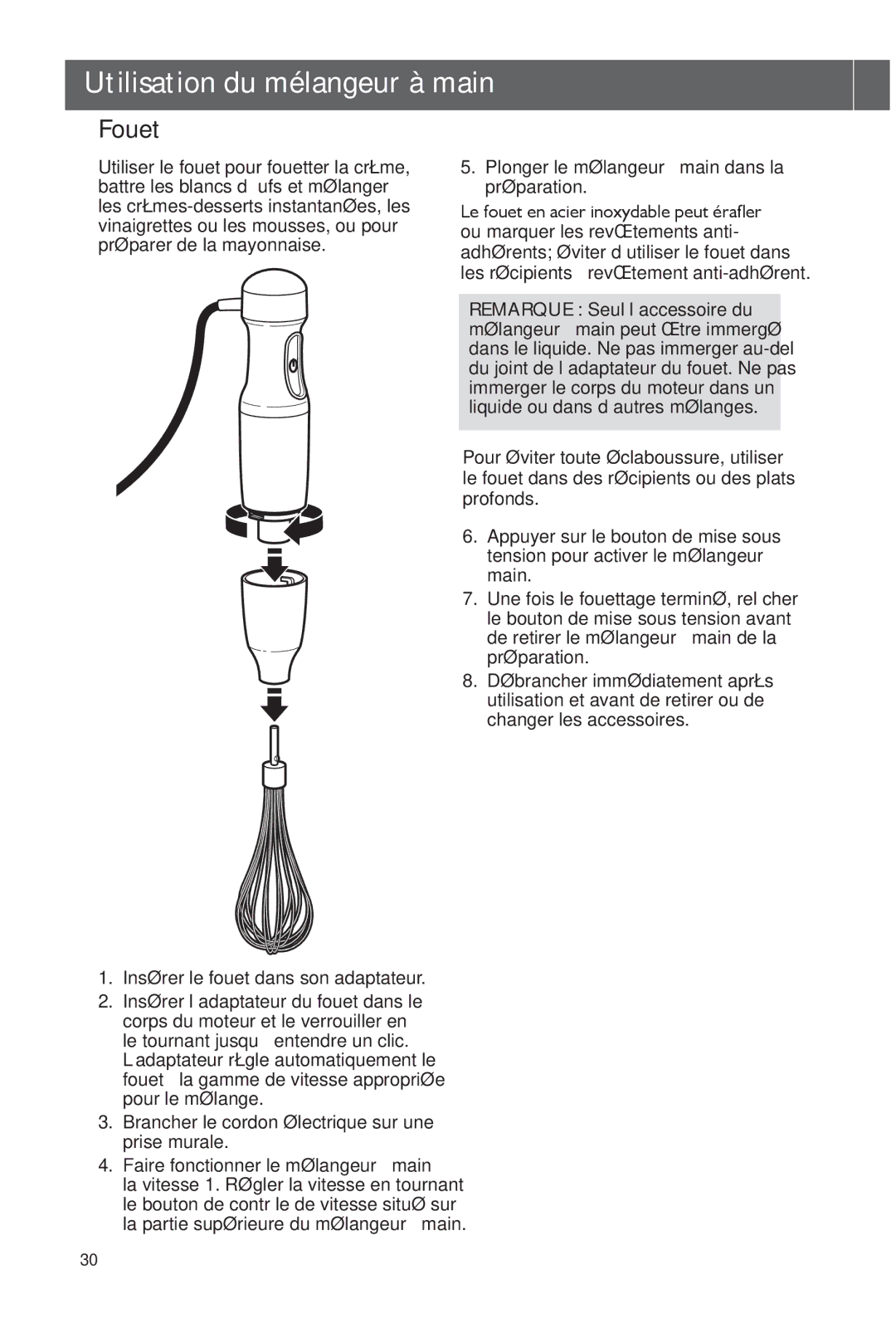 KitchenAid KHB2561CU, KHB2561OB manual Fouet, Insérer le fouet dans son adaptateur 