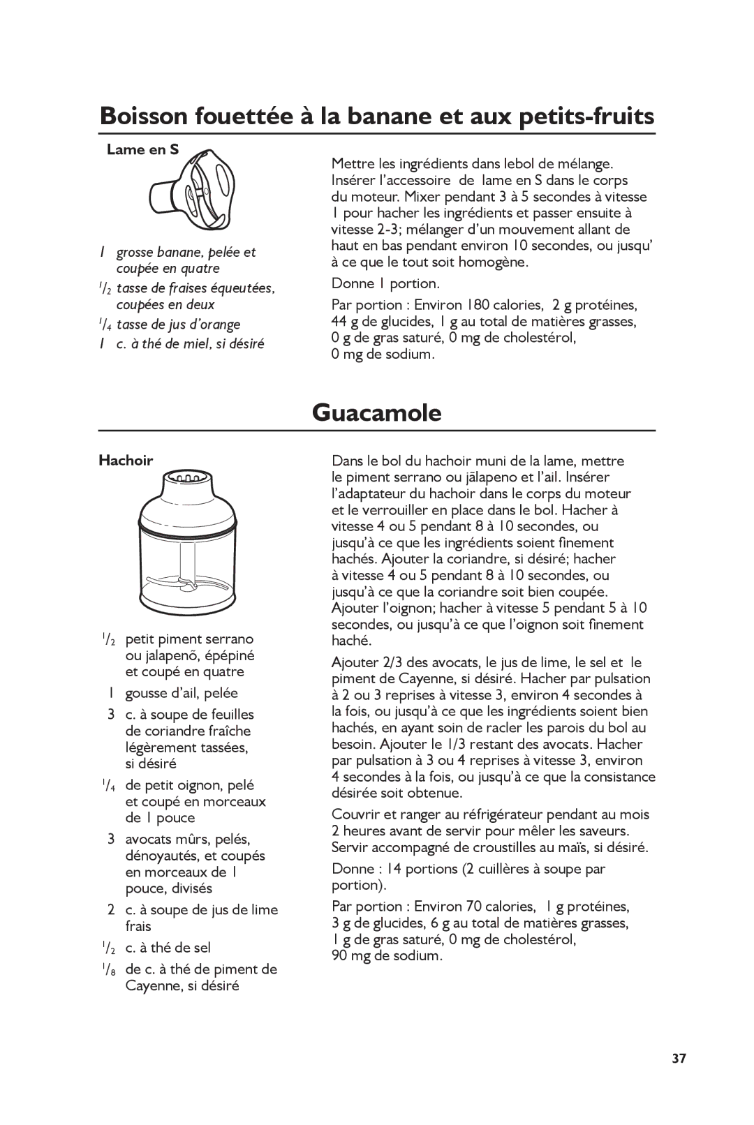 KitchenAid KHB2561OB, KHB2561CU manual Boisson fouettée à la banane et aux petits-fruits, Recettes, Hachoir 