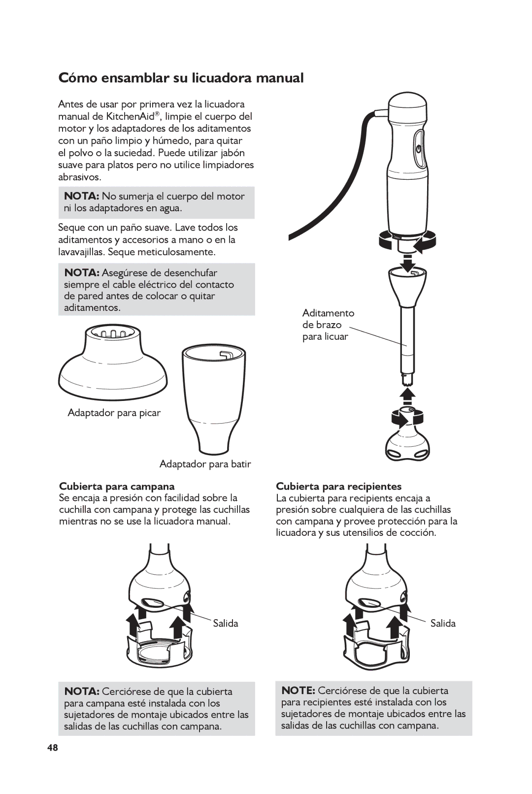 KitchenAid KHB2561CU, KHB2561OB Cómo utilizar su licuadora manual, Cómo ensamblar su licuadora manual, Salida 