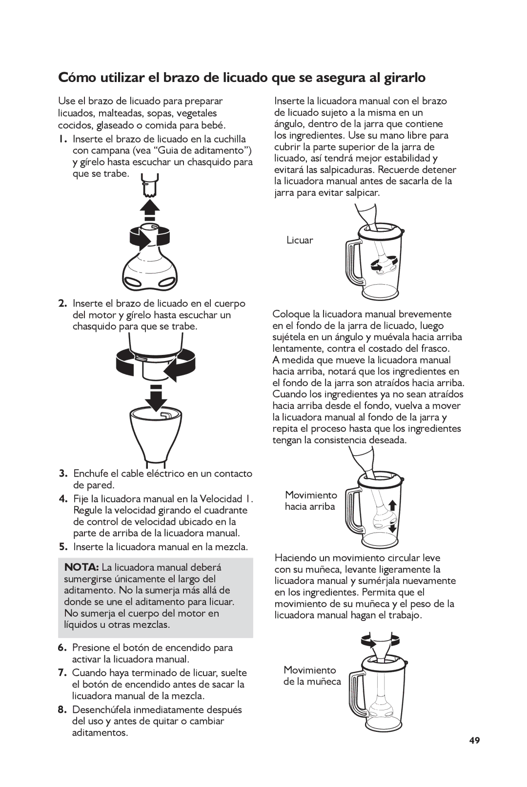 KitchenAid KHB2561OB, KHB2561CU manual Cómo utilizar el brazo de licuado que se asegura al girarlo, Licuar 