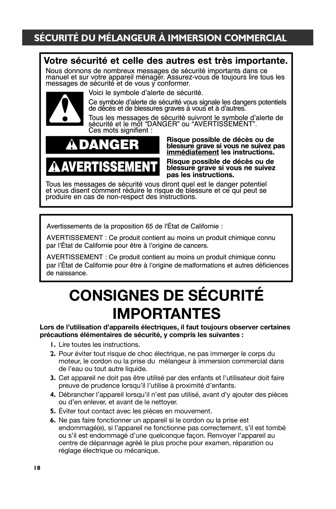 KitchenAid KHBC212, KHBC210, KHBC208 manual Consignes DE Sécurité Importantes, Sécurité DU Mélangeur À Immersion Commercial 