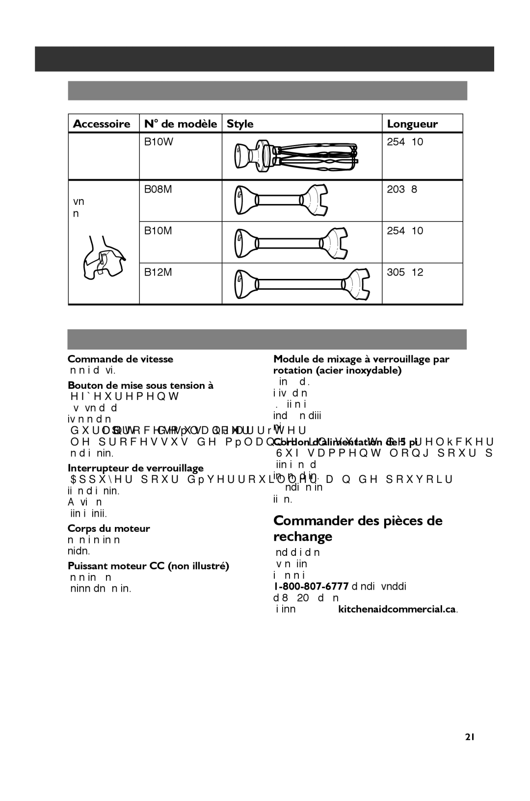 KitchenAid KHBC212, KHBC210, KHBC208 manual Commander des pièces de rechange, Accessoires en option 