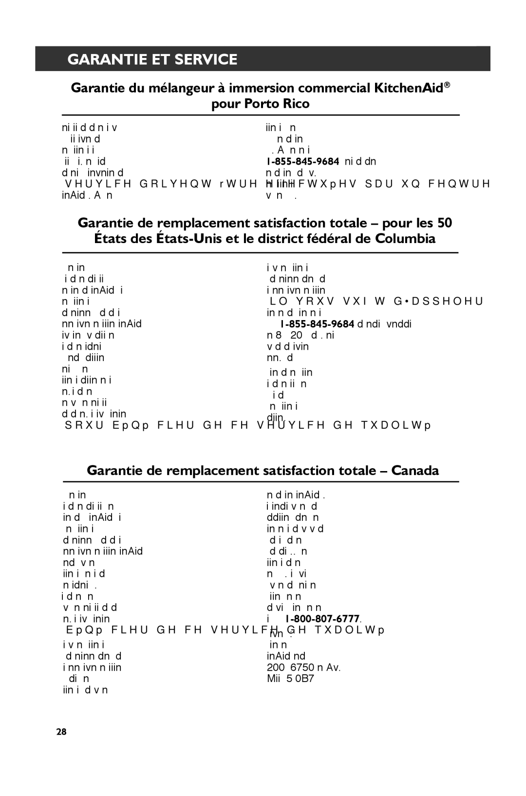 KitchenAid KHBC210 Garantiecmd + Shifte Clickserviceto Change Copy, Garantie de remplacement satisfaction totale Canada 