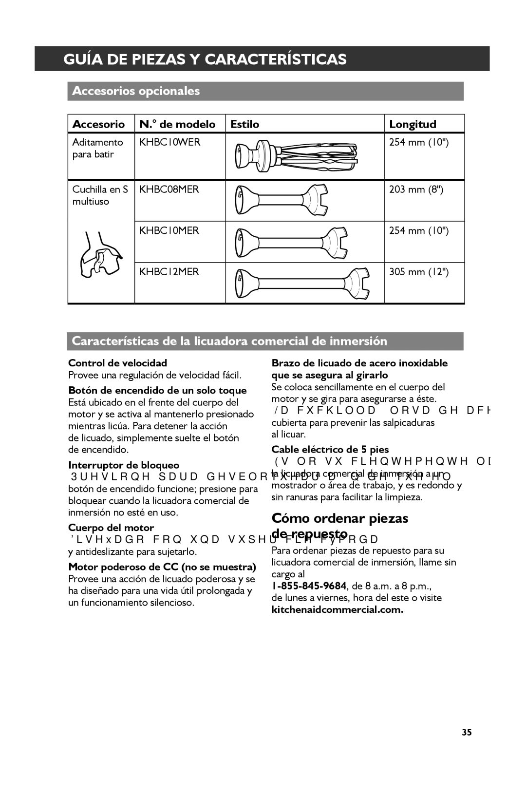 KitchenAid KHBC208, KHBC212, KHBC210 manual Cómo ordenar piezas de repuesto, Accesorios opcionales 