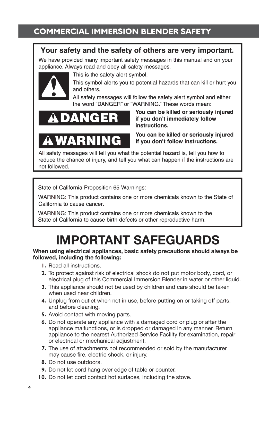 KitchenAid KHBC210, KHBC212, KHBC208 manual Commercial Immersion Blender Safety, Read all instructions 